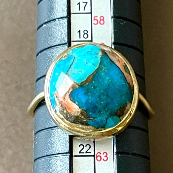 Vintage Jewelry - Gold Wash Sterling Silver Mohave Turquoise Ring Size 9.5